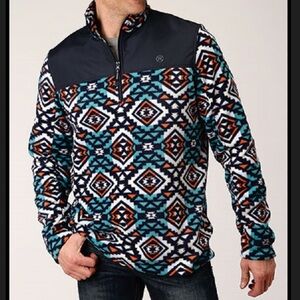 🌵 Roper Aztec Fleece 1/4 Zip Pullover Western XL Western Cowboystyle Casual